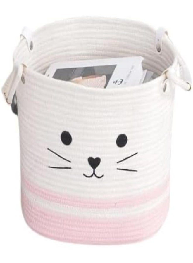 DOLCE CASA Kids Lid Basket With Beautiful Characters - Rope Storage Basket For Baby Diaper, Stuffed Animal Storage Bin Rope Basket For Kids Toy, Baby Laundry Baskets with Lid. (Pink cat) - Image 1
